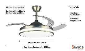 Ventilador Moralla Niquel SUNACA - Motor DC. luz LED. 49-108cm Ø.