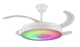Ventilador retractil Althea-L Blanco Musical RGB P&B - Motor DC. 50-108cmØ. Luz Led RGB