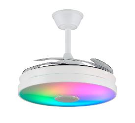 Ventilador retractil Mina-L Blanco Musical P&B - Motor DC. 50-108cmØ. Luz Led RGB