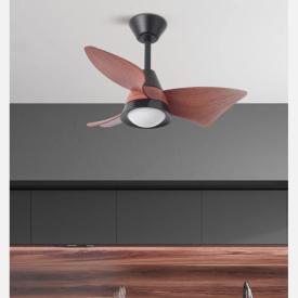 Ventilador Jaguar Negro Roble Fabrilamp - Motor DC. 96cm Ø. Luz LED