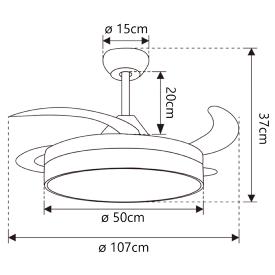 Ventilador retractil ALEMAR Togo Negro Luz LED Ø50-107 cm