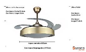 Ventilador Malaga Oro SUNACA - Motor DC. luz LED. 112cm Ø.