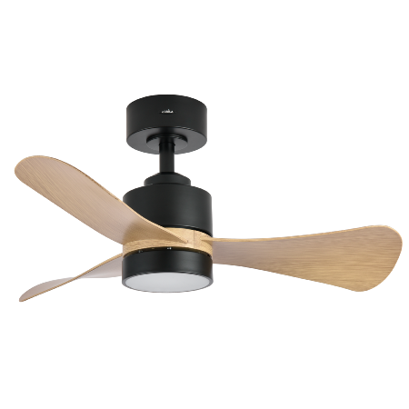 Ventilador Zepelin Negro Madera clara Fabrilamp - Motor DC Ø91cm