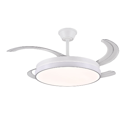 Ventilador Retractil FIONA-L Blanco P&B - Motor DC. luz LED. 50-108cmØ.