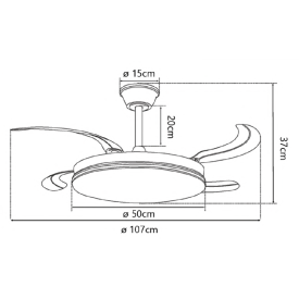 Ventilador KORFU Blanco - Motor DC. luz LED. Ø50-107CM.