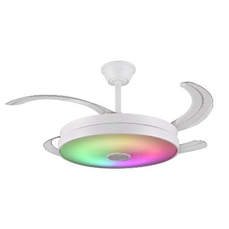 Ventilador retractil Althea-L Blanco Musical RGB P&B - Motor DC. 50-108cmØ. Luz Led RGB