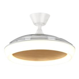 Ventilador retractil Zioneled Magno blanco madera luz LED 50-107 cm