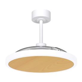 Ventilador retractil Zioneled Platon blanco madera luz LED 107 cm