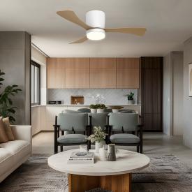 Ventilador de techo ALEMAR Kent Blanco/Madera clara Luz LED Ø107 cm