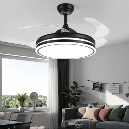 Ventilador Negro aspas retractiles - Sunaca, luz LED. 107cm Ø.
