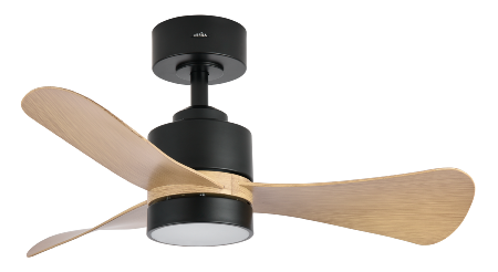 Ventilador Zepelin Negro Madera clara Fabrilamp - Motor DC Ø91cm