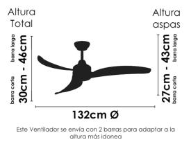 Ventilador CURVES SUNACA - Motor DC. luz LED. 132cm  Ø.