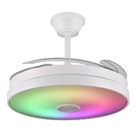 Ventilador retractil Althea-L Blanco Musical RGB P&B - Motor DC. 50-108cmØ. Luz Led RGB