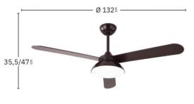 Ventilador Umi Marron Fabrilamp - Motor DC, luz LED Ø132cm