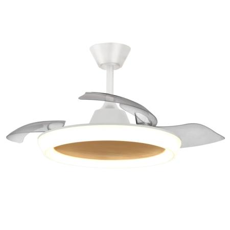 Ventilador retractil Zioneled Magno blanco madera luz LED 50-107 cm