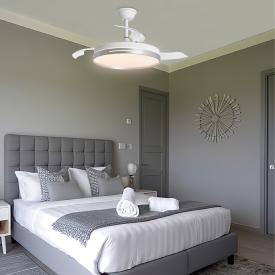 Ventilador retractil ALEMAR Togo Mini Blanco Plata Luz LED Ø40-91 cm