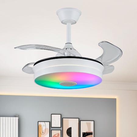 Ventilador retractil Mina-S Blanco Musical P&B - Motor DC. 40-92cmØ. Luz Led RGB