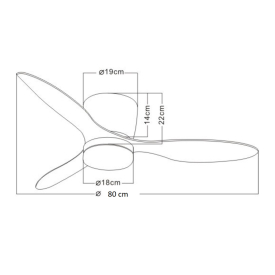 Ventilador Emily S Blanco madera especial techos bajos - Motor DC. Luz LED. 80cmØ.