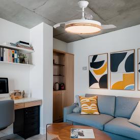 Ventilador retractil ALEMAR Togo Mini Blanco Madera Luz LED Ø40-91 cm