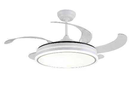 Ventilador retractil Ambra-XXL P&B Blanco - Motor DC. luz LED. 60-135cmØ.