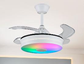 Ventilador retractil Mina-S Blanco Musical P&B - Motor DC. 40-92cmØ. Luz Led RGB