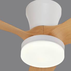 Ventilador Emily S Blanco madera especial techos bajos - Motor DC. Luz LED. 80cmØ.