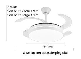 Ventilador retractil Mina-L Blanco Musical P&B - Motor DC. 50-108cmØ. Luz Led RGB