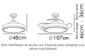 Ventilador Negro aspas retractiles - Sunaca, luz LED. 107cm Ø.