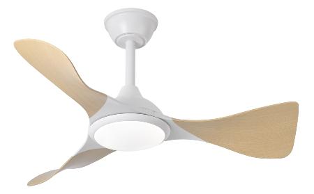 Ventilador Caiman Blanco Haya Fabrilamp - Motor DC. 89cm Ø. Luz LED