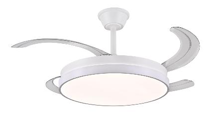 Ventilador Retractil FIONA-L Blanco P&B - Motor DC. luz LED. 50-108cmØ.