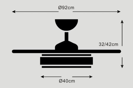 Ventilador Retractil FIONA-S Blanco P&B - Motor DC. luz LED. 40-92cmØ.