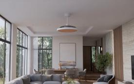 Ventilador retractil Zioneled Platon blanco madera luz LED 107 cm