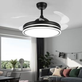 Ventilador Negro aspas retractiles - Sunaca, luz LED. 107cm Ø.