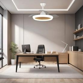 Ventilador retractil Zioneled Magno blanco madera luz LED 50-107 cm