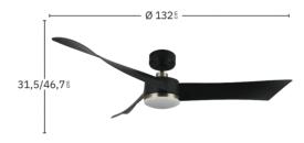 Ventilador Tempel Negro Fabrilamp - Motor DC Ø132cm