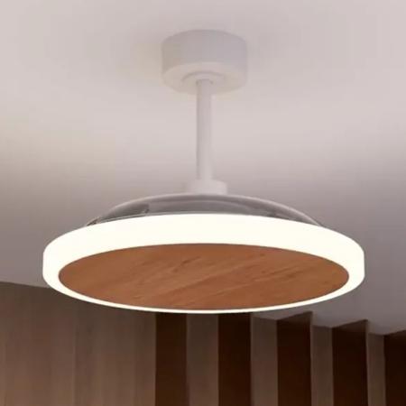 Ventilador retractil Zioneled Platon blanco madera luz LED 107 cm