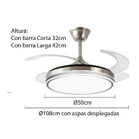 Ventilador retractil Ambra-L P&B Blanco - Motor DC. luz LED. 50-108cmØ.