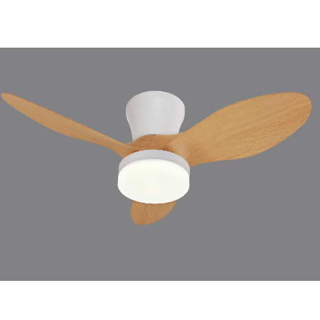 Ventilador Emily S Blanco madera especial techos bajos - Motor DC. Luz LED. 80cmØ.