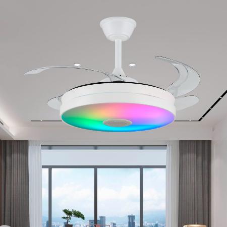 Ventilador retractil Mina-L Blanco Musical P&B - Motor DC. 50-108cmØ. Luz Led RGB