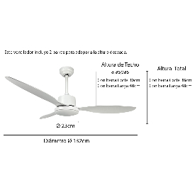 Ventilador TUCA SUNACA - Motor DC. luz LED. 132cm Ø.