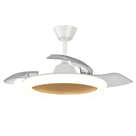 Ventilador retractil Zioneled Magno blanco madera luz LED 50-107 cm