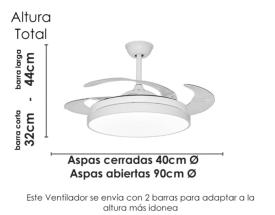 Ventilador Tegaluxe - Blanco aspas retractiles 90cm.Ø