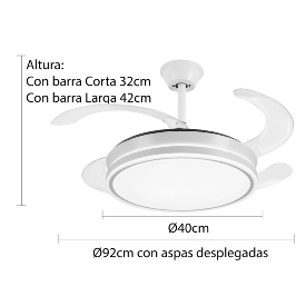 Ventilador aspas retractiles Ambra Blanco P&B - Motor DC. luz LED. 92cmØ.