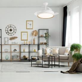 Ventilador retractil ALEMAR Lima Blanco filo oro Luz LED Ø50-106 cm