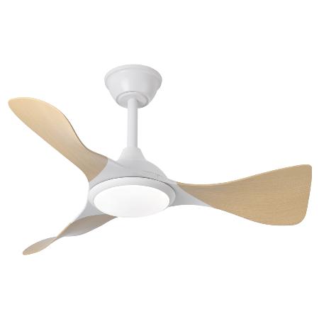 Ventilador Caiman Blanco Haya Fabrilamp - Motor DC. 89cm Ø. Luz LED