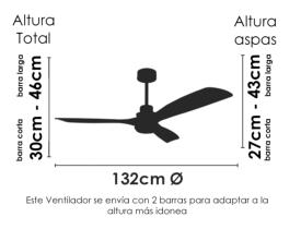 Ventilador BRAGO SUNACA - Motor DC. luz LED.132cm  Ø.