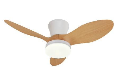 Ventilador Emily S Blanco madera especial techos bajos - Motor DC. Luz LED. 80cmØ.