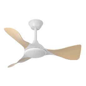 Ventilador Caiman Blanco Haya Fabrilamp - Motor DC. 89cm Ø. Luz LED