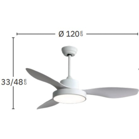 Ventilador Hayate Cuero/Roble Fabrilamp - Motor DC, luz LED Ø120cm