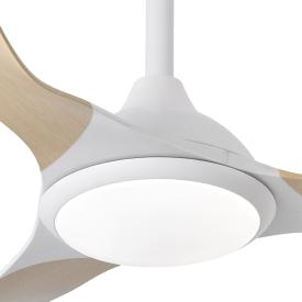 Ventilador Caiman Blanco Haya Fabrilamp - Motor DC. 89cm Ø. Luz LED